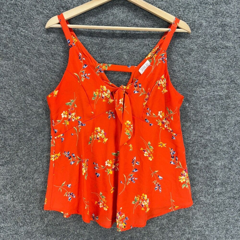 Sienna Sky Top Women M Medium Red Floral V-Neck Sleeveless Wide Strap Casual